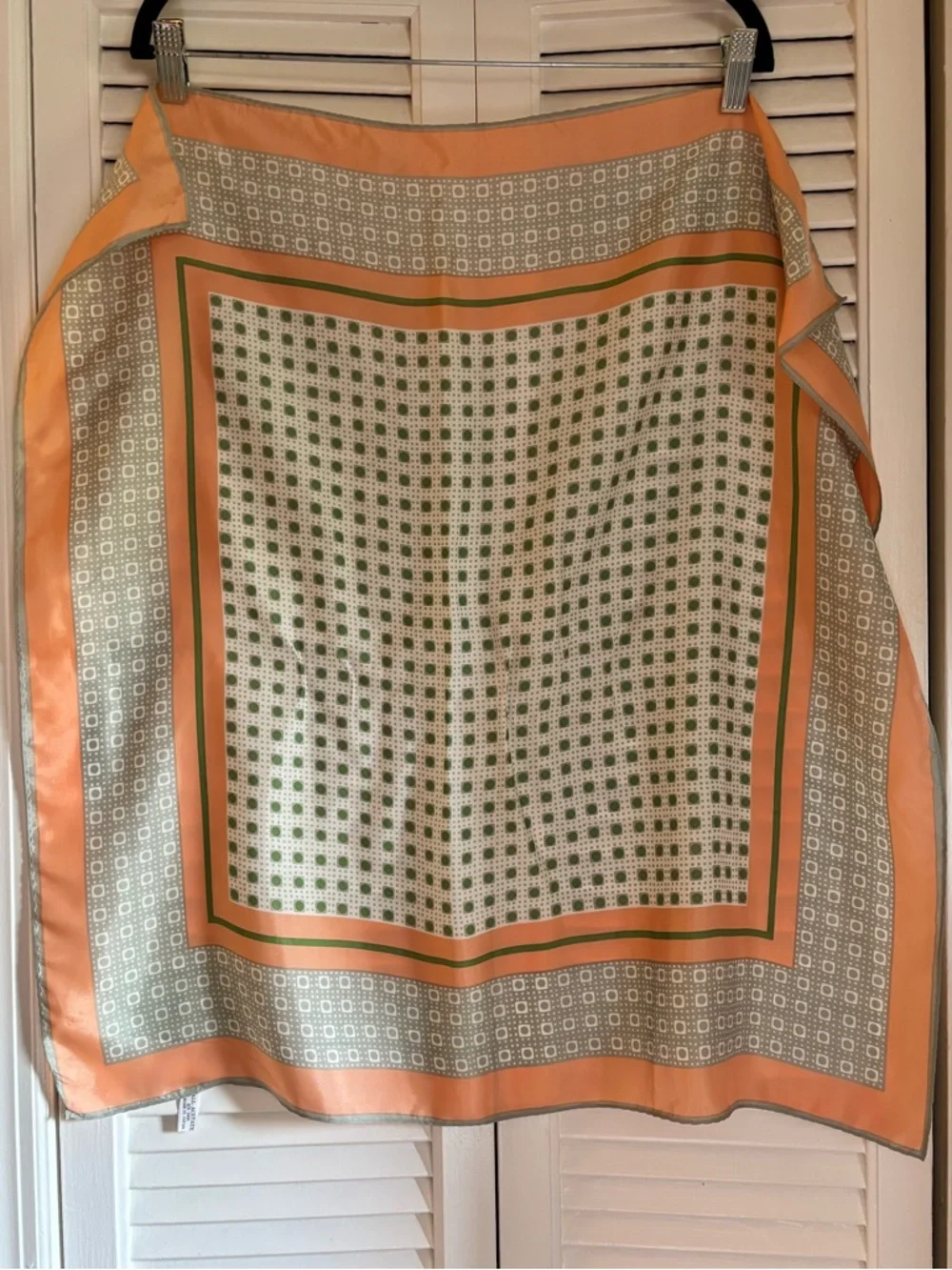 VINTAGE peach & gray ACETATE scarf BAG CHARM head wrap ACCENT SCARF